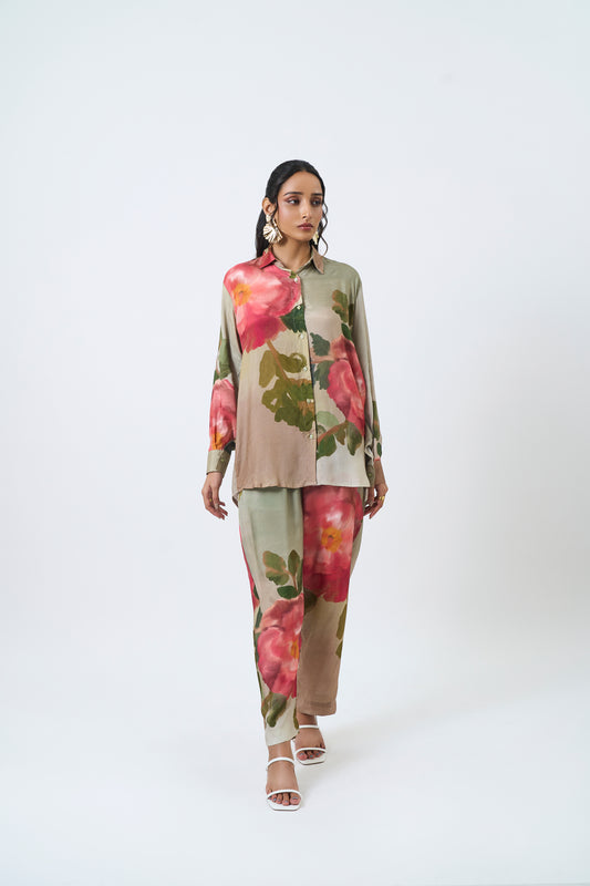 Green rose shirt pant set